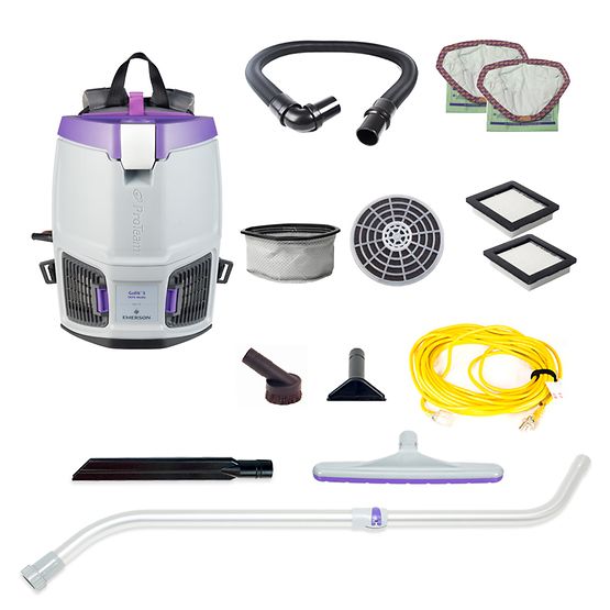 GoFit 3, 3 qt. Commercial Backpack Vacuum w/ Xover Multi-Surface Telescoping Wand Tool Kit