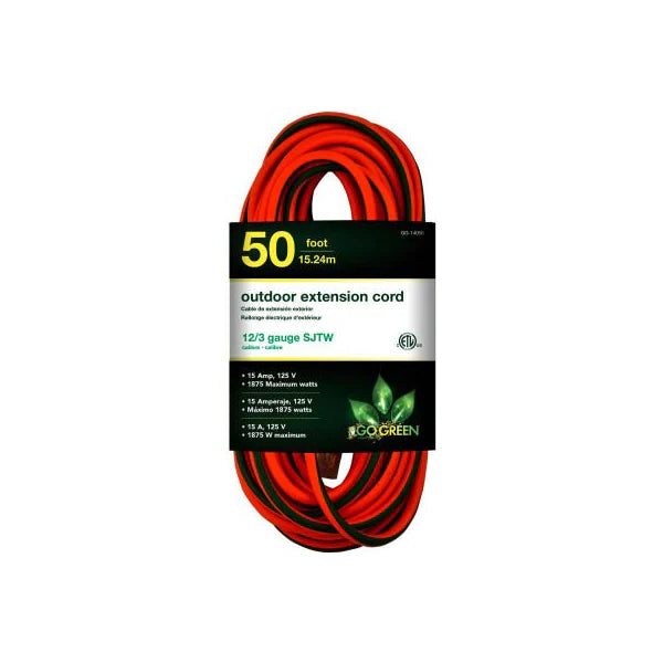 GoGreen Power 50' Indoor/Outdoor Extension Cord, 14 AWG, Orange