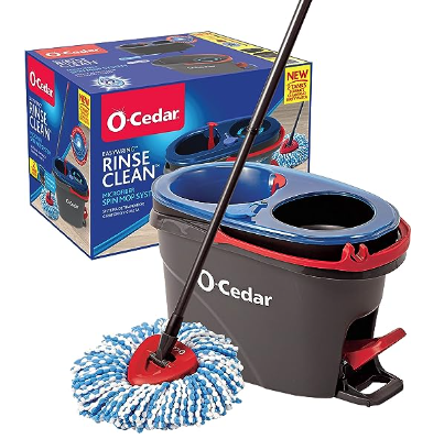 O-Cedar EasyWring RinseClean Microfiber Spin Mop & Bucket Floor Cleaning System, Grey